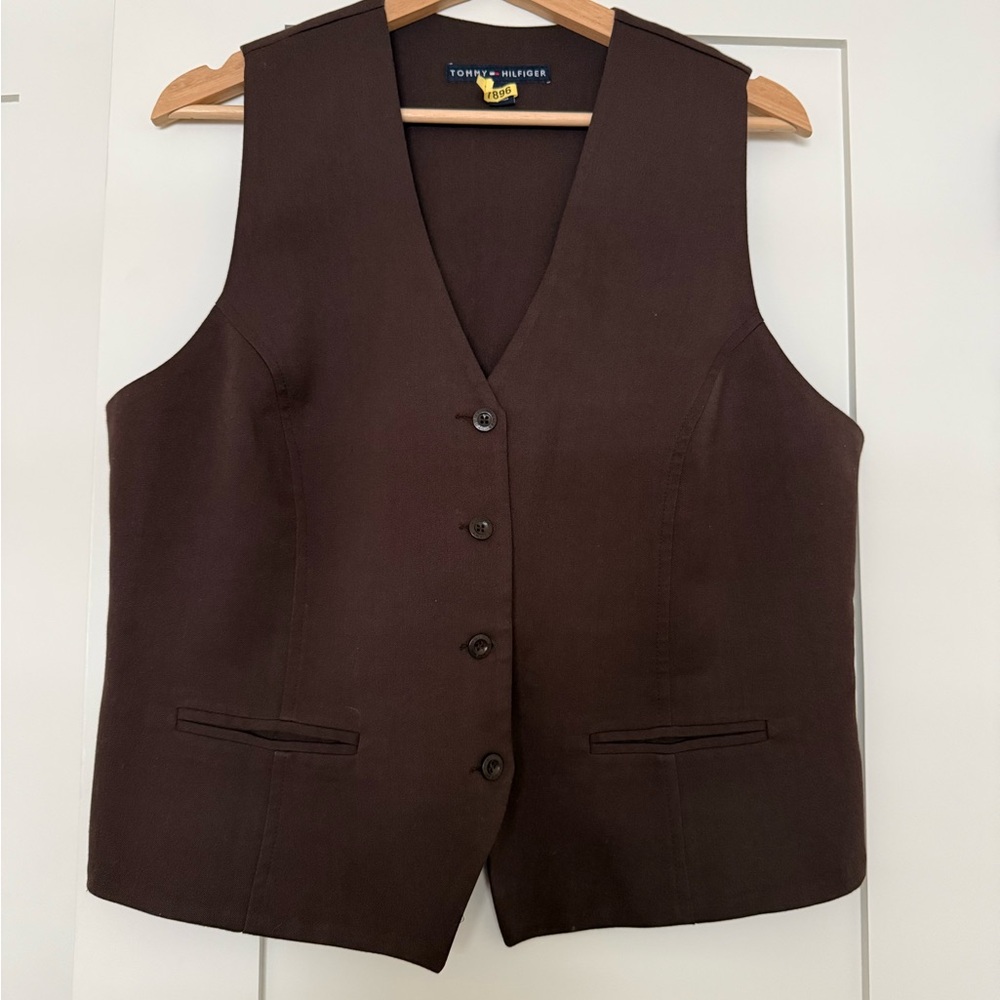 Vintage Tommy Hilfiger Chocolate Brown Button-Up Vest Made in Canada - Size XL